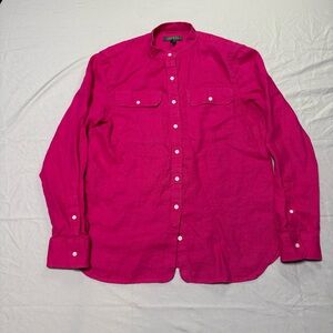 Y2K Lauren Ralph Lauren Women's Pink Button-Down Shirt